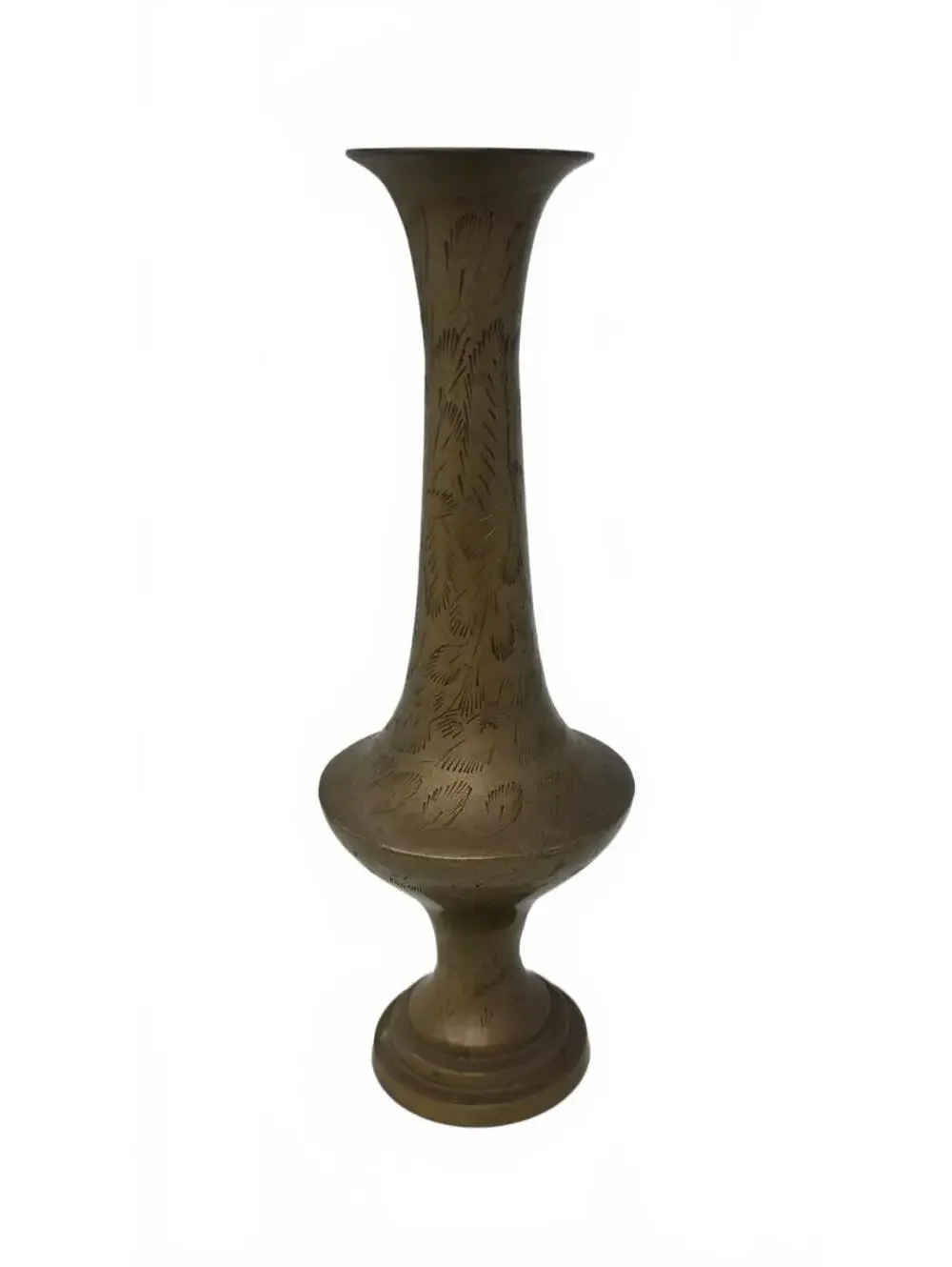 Vintage Indian Brass Etched Bud Vase 9.25 Inch